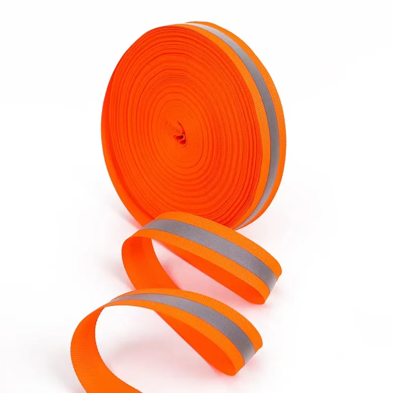 QD 10mm 15mm 38mm Fluorescent Custom Design Safety Polyester Polyurethane For Dog Collar Garment Accessories Reflective Webbing