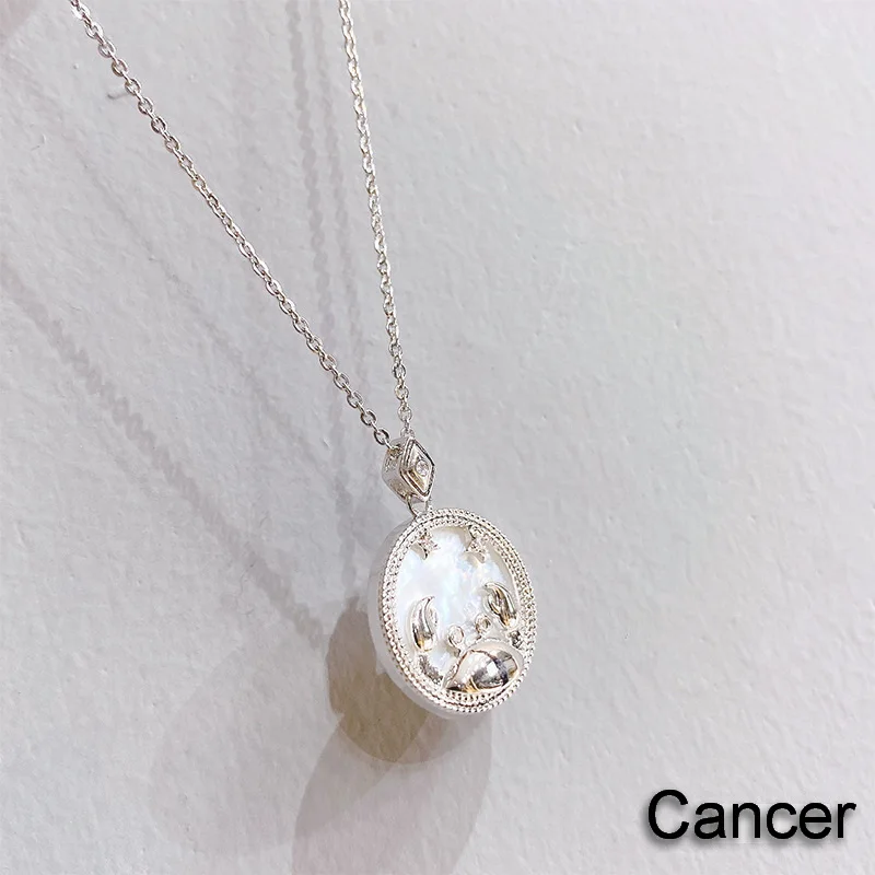 Fashion jewelry necklace 12 zodiac signs white shell pendant collarbone chain jewelry trendy coin zodiac sign hits