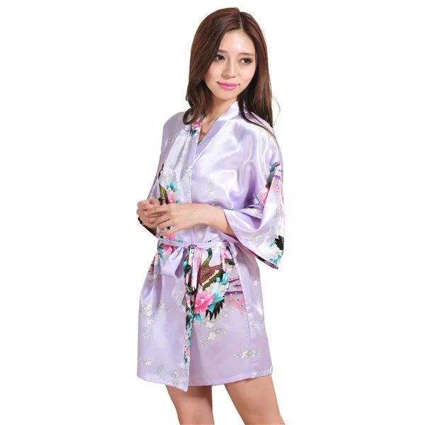 Long sleepwear Satin fashion Kimono Robes women bridal silk ROBE Long Nightgown 0609008