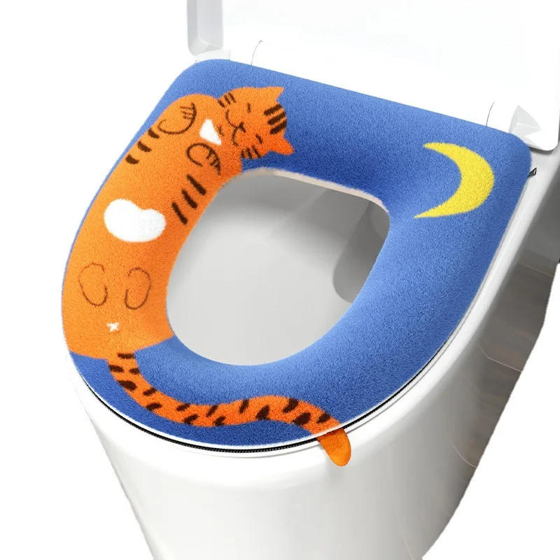Winter Warm Toilet Seat Cover Mat Bathroom Toilet Pad Cushion with Handle Thicker Soft Washable Closestool Warmer Accessories