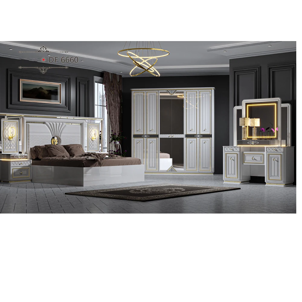 Классическая королевская роскошная деревянная двуспальная кожаная кровать размера «King-Size» современная вилла рамка Королевский полный набор мебели для спальни