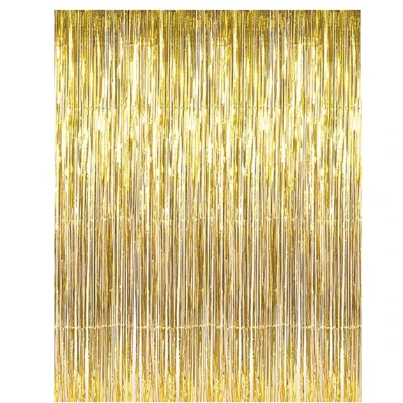 1X2M Gold Metallic Tinsel Foil Fringe Curtains for Party Photo Backdrop Wedding