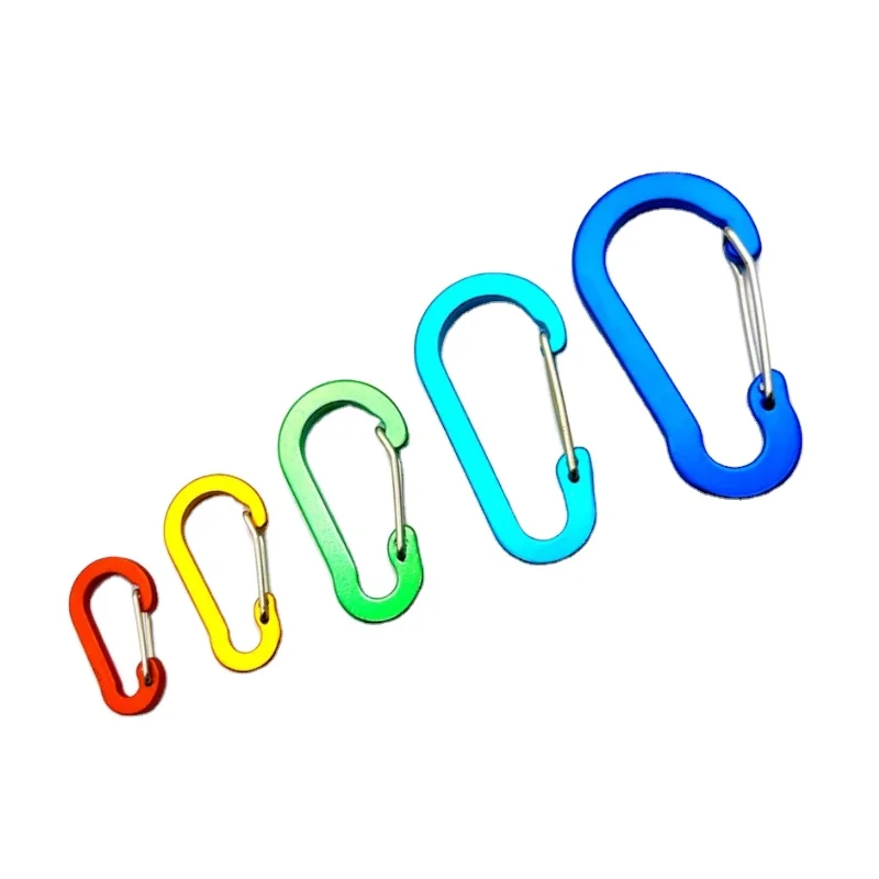 Promotion  S Type Spring Pressed Flat Steel Wire Buckle Aluminium Metal Carabiner Flat  D-Type snap hook