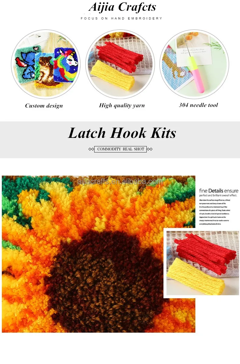 Wholesale carpet embroidery diy for kids mats hook rug, latch making kit