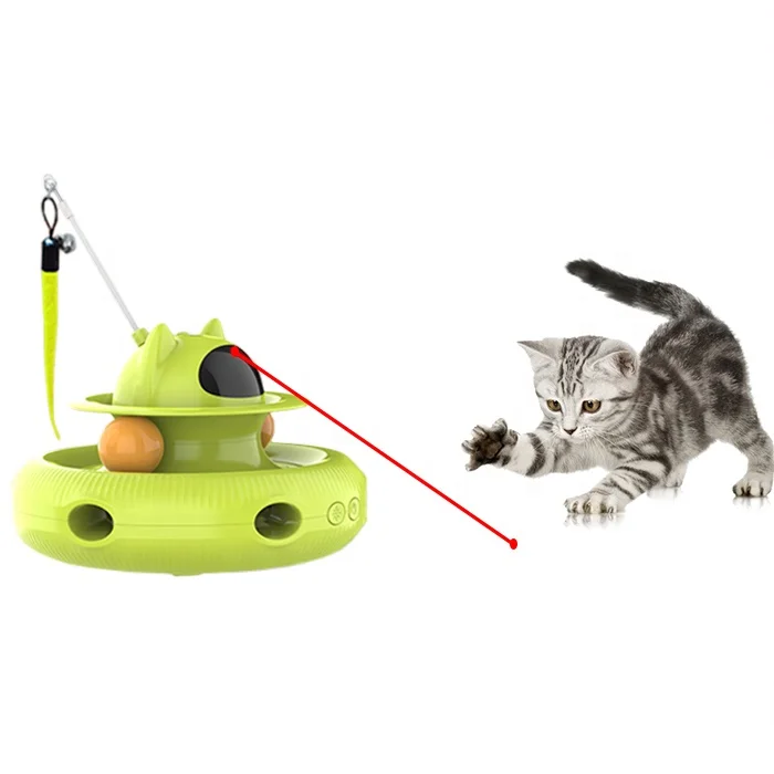 4 In 1 Laser Cat Feather Toy Track Ball Interactive USB Automatic 6 Holes Mice Whack-a-mole Smart Cat Teaser Toy For Indoor Cats