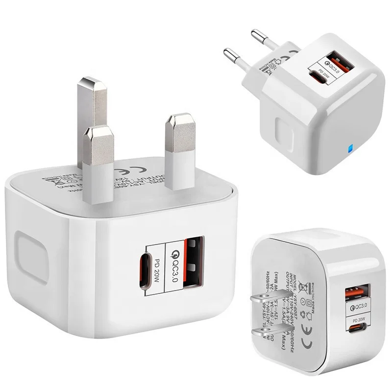 5V/3A 9V/2.2A 20W PD Charger US EU UK Plug Type C Fast Power Adapter for Apple iphone 14 13 12 Pro Max