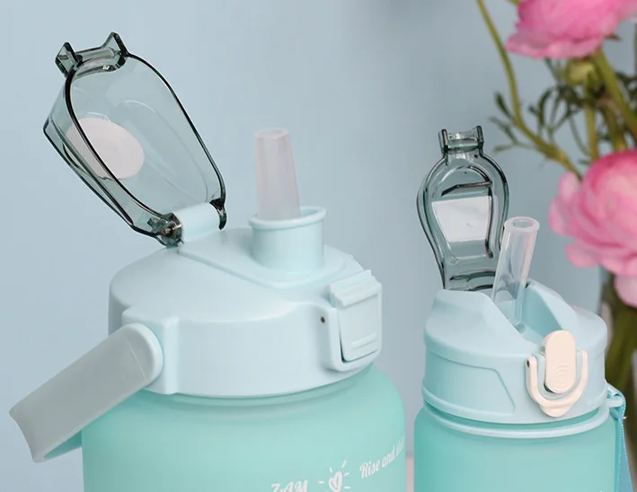 3 Pcs In 1 Set 2l Direct Drinking Plastic Sport Bpa Free Gym Fitness Motivational gym Water Bottles With Straw And Handgrip