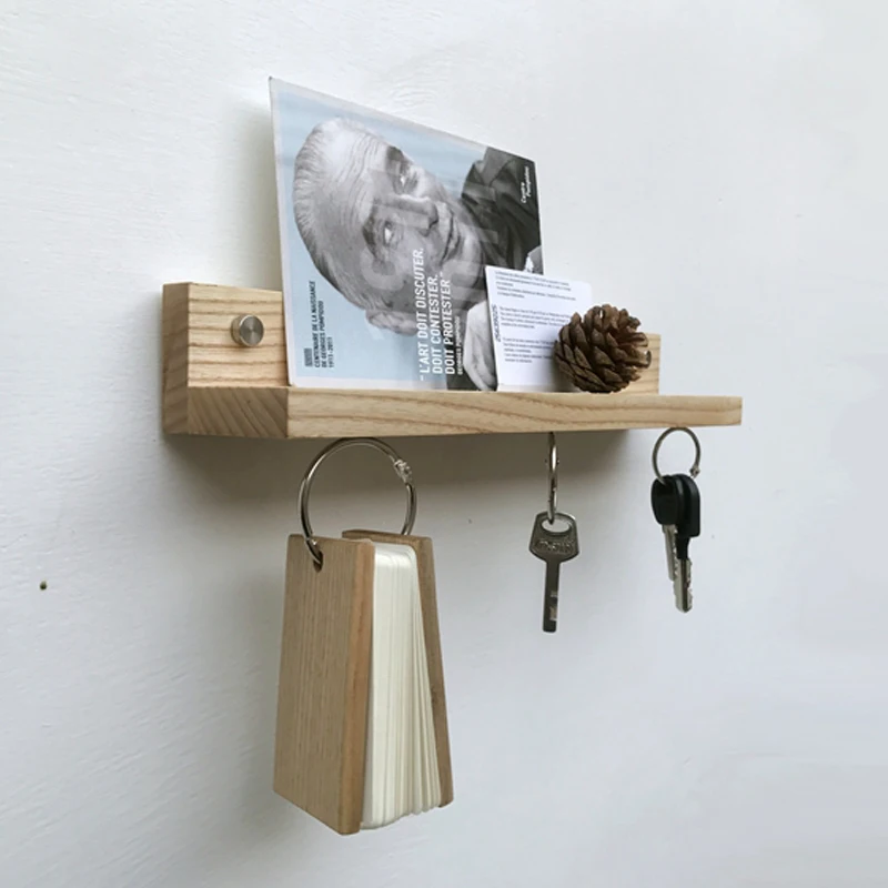 Wood Wall Mounted Magnetic Key Holders With Decorative Floating Shelve