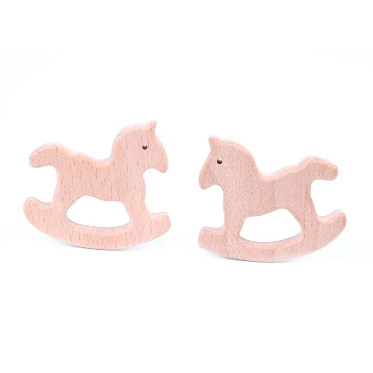 Wholesale 60x68 mm Wooden Beech Wood Teethers Organic Rocking Horse Shaped Teether Toys