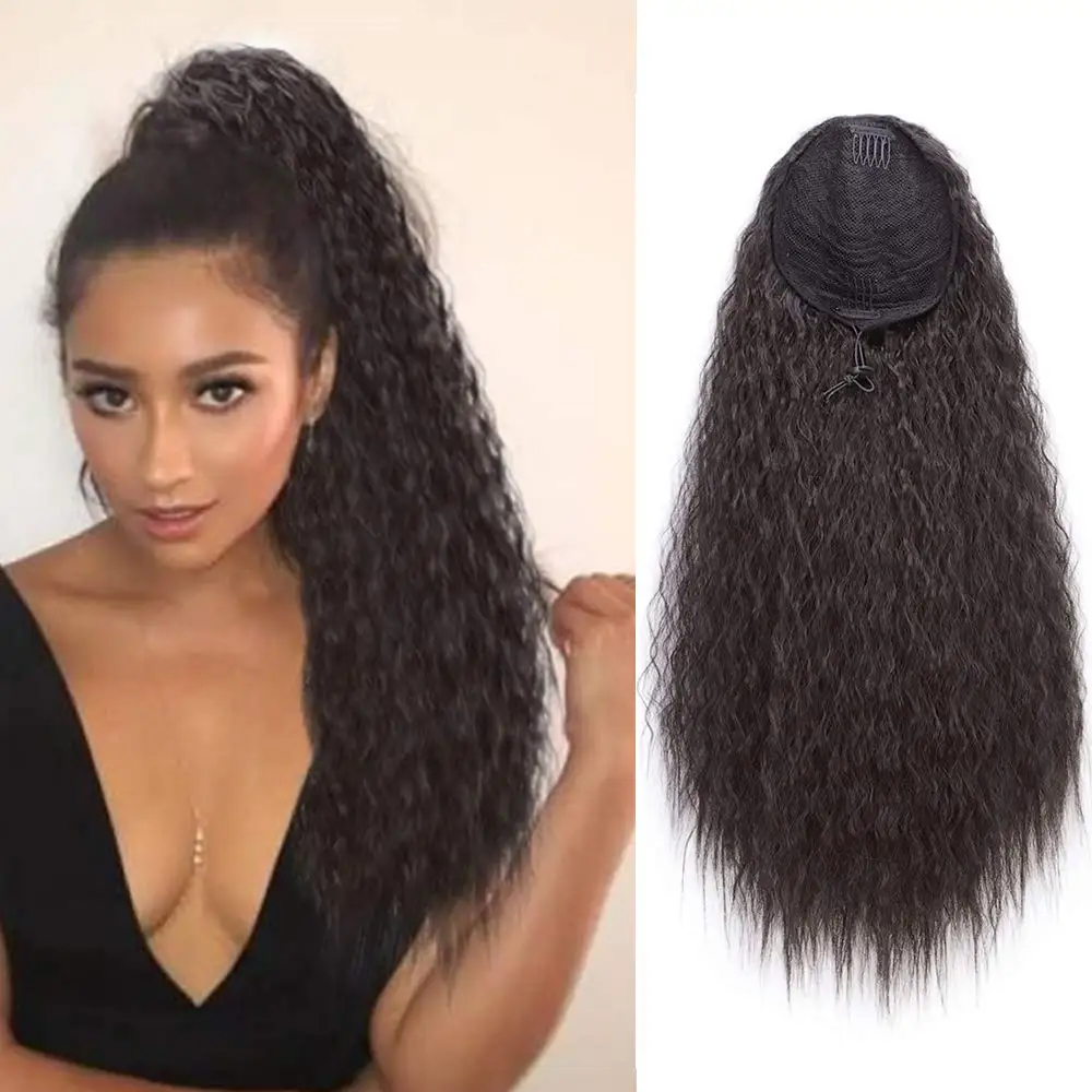 Afro Kinky Curly Ponytail Extension 18-22 Inch Synthetic Drawstring Corn Hair Ponytail Wig Hair