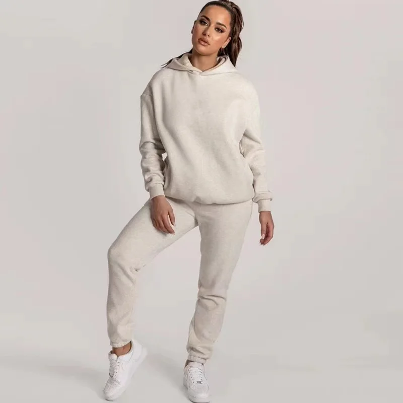 Winter Women Pullover Hoodies Set 2022 Custom Unisex Plus Size Two Piece Jogger Set Women Sweatsuit Set