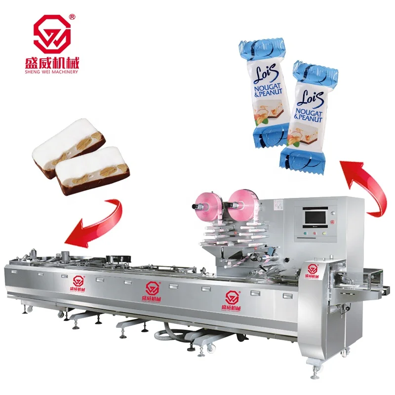 Shengwei Machinery manufacturer price automatic feeding pillow type chocolate nougat candy bag flow pack machine