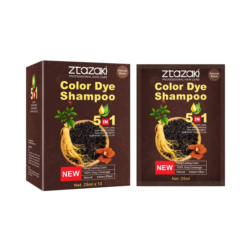 Mokeru 25 ML *10Pcs Ginseng 3IN1 Hair Dye Healthy Natural Plant Black Hair Dye Styling Black Dark Coffee Dye Color Shampoo