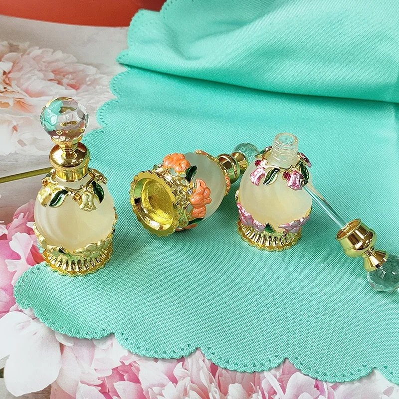 15ml European Middle East Dubai Patent Metal Tulip Flower Perfume Bottle Glass Essential Oil Attar Bottle Factory Outlet#81144SG