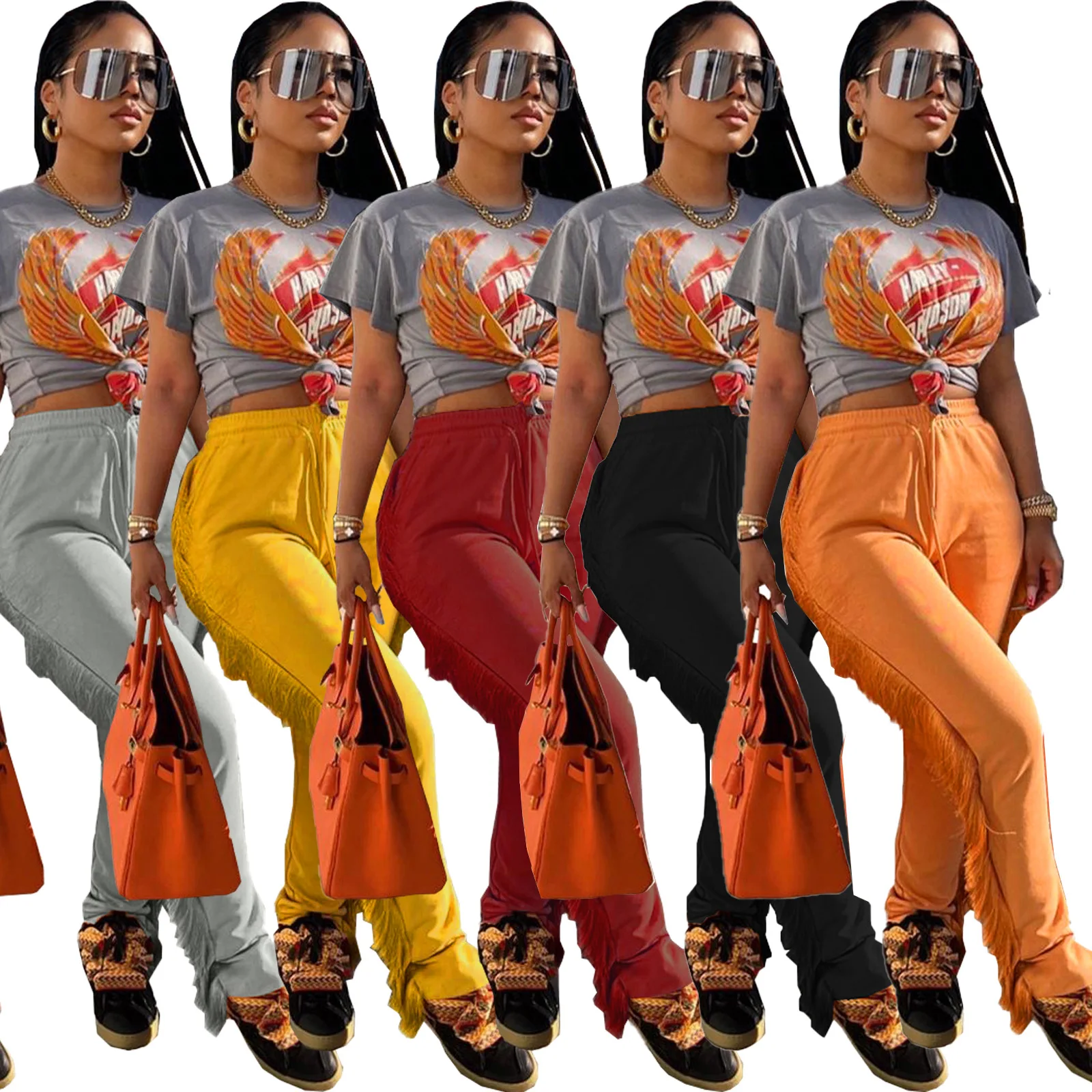 Womens Trousers  Pants Fashion Ladies  Tassels  Waisted Side Pocketed Size Casual Joggers Women Pants