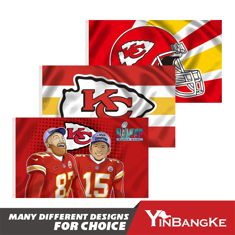 hot sell double sided custom 3x5ft nfl team football KC flag with many design Kansas City Chiefs flags