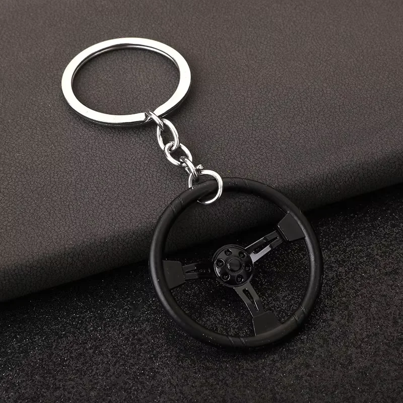 Trending Creative Black Steering Wheel Keychain Woman Man Fashion Schoolbag Car Key Pendant Couple New Trinket Gift Keyring