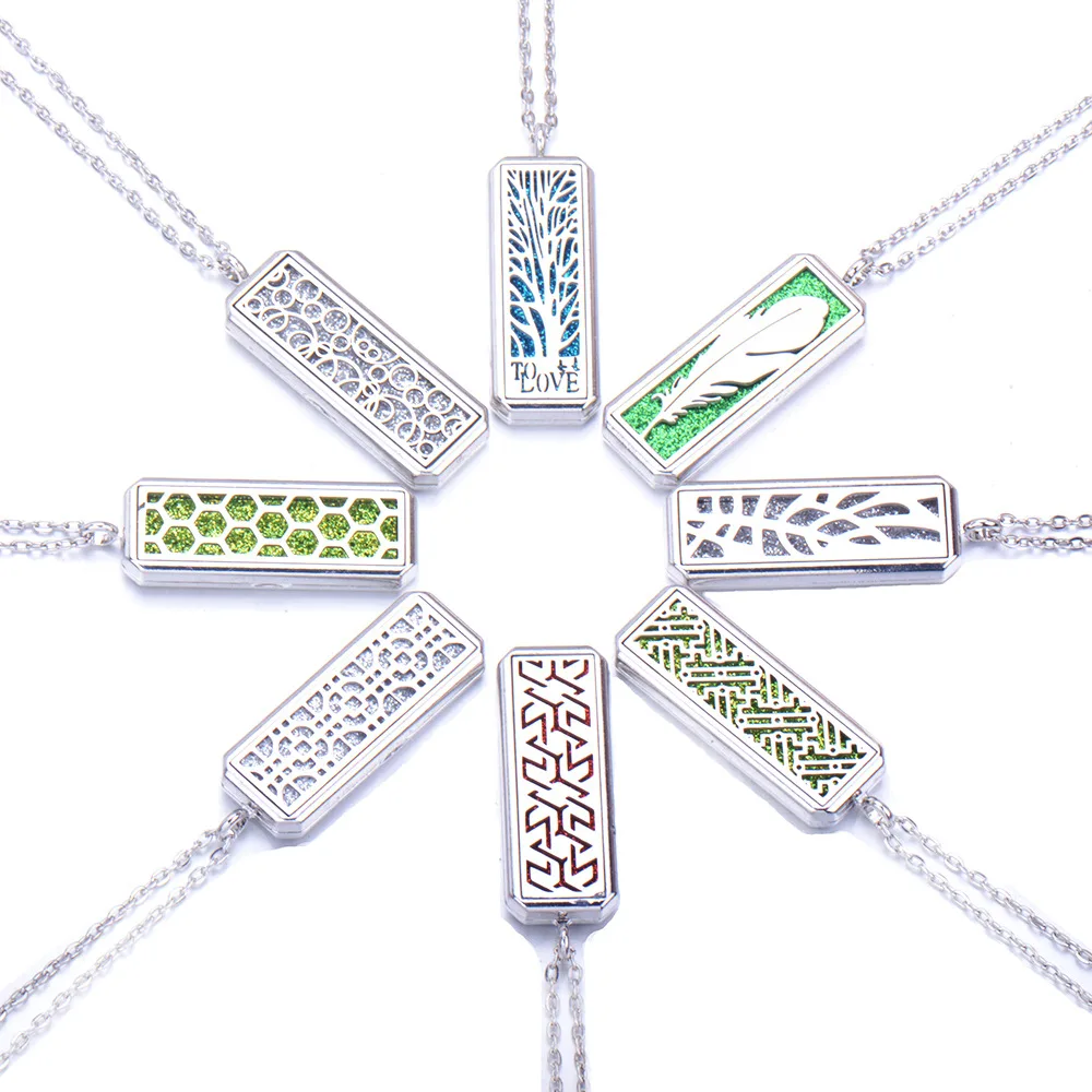 Aromatherapy Necklace Diffuser Jewelry Rectangle Stainless Steel Magnetic Locket Pendant Essential Oil Diffuser Perfume Necklace