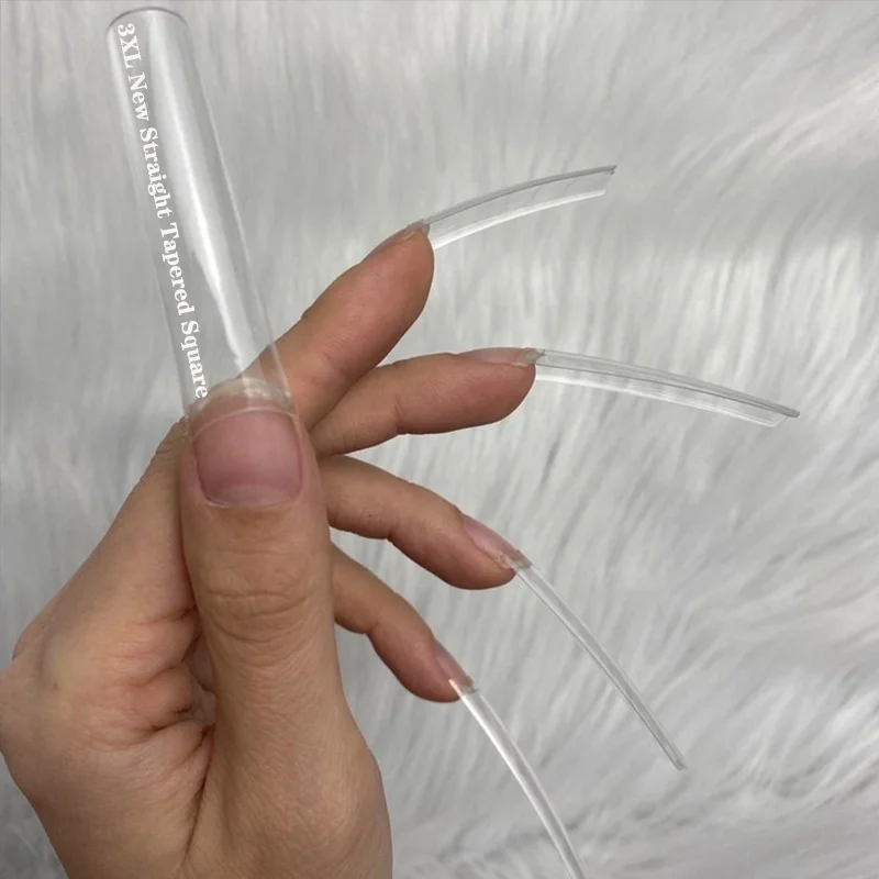 Private Label 495/ 550Pcs XXL Straight Pipe Curved Nail Tips Coffin Nail Tips French Square XXL Long Nails