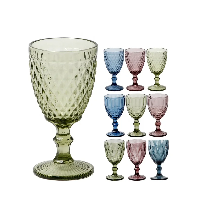 240ml 300ml Crystal Embossed Luxury Thick Wedding Wine Glasses Cup Pink Colored Drink Glassware Small Vintage Goblets