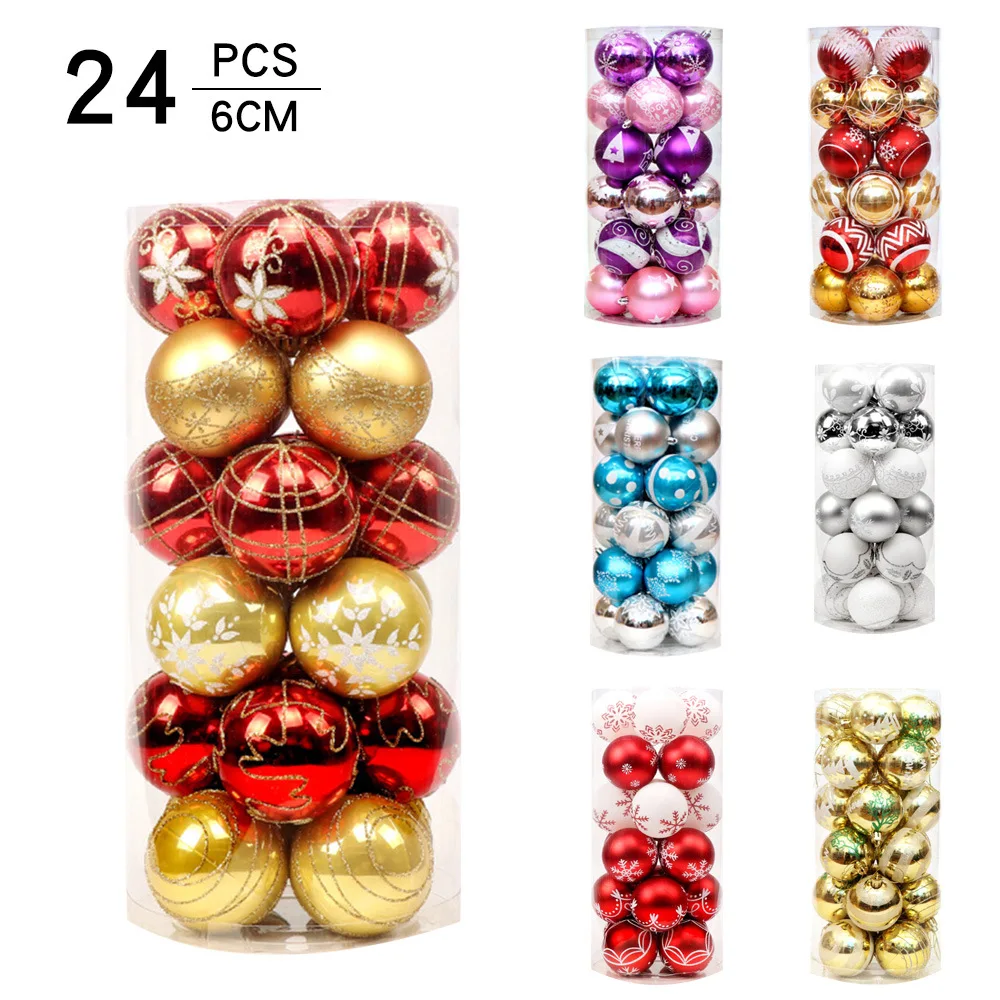 Christmas Decorations 6cm 24pcs PVC Barrelled Painted Christmas Ball Set Christmas Tree Pendant Decoration