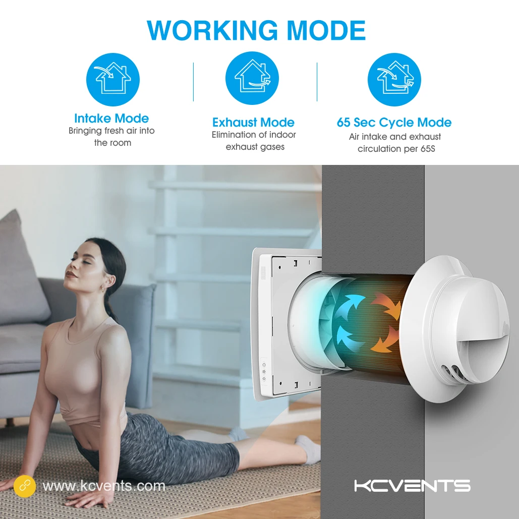 KCvents VT501 Home Use Wall-mounted Heat Recovery Ventilation System With Tuya App Remote Control