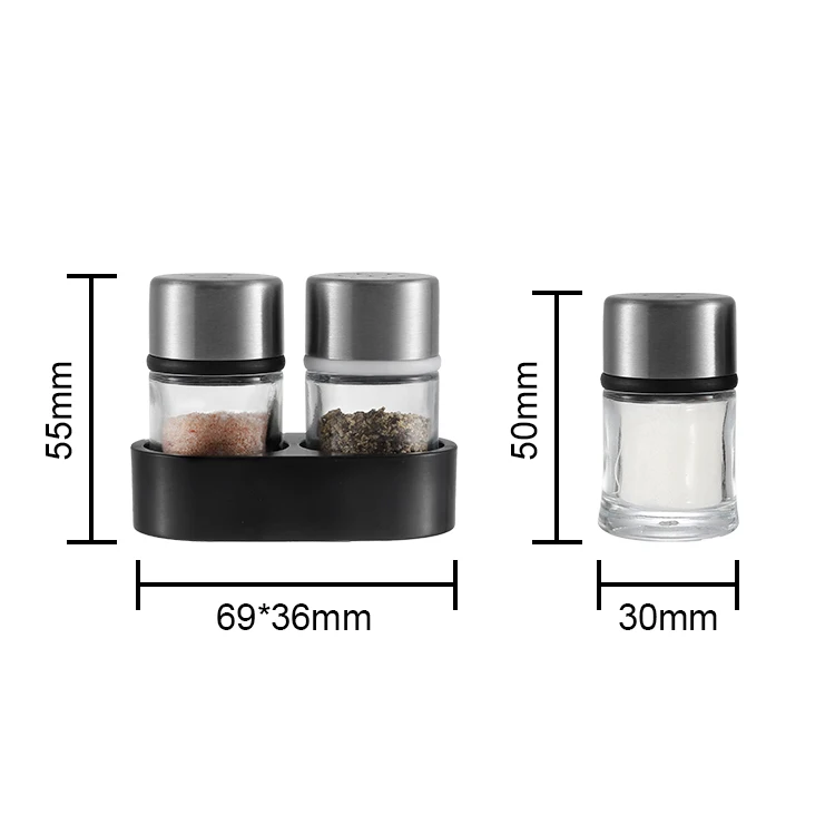Travel and Camping Accessories 25mlx2 Portable and Mini Salt and Pepper Spice Glass Powder Shaker Set with Plastic Base