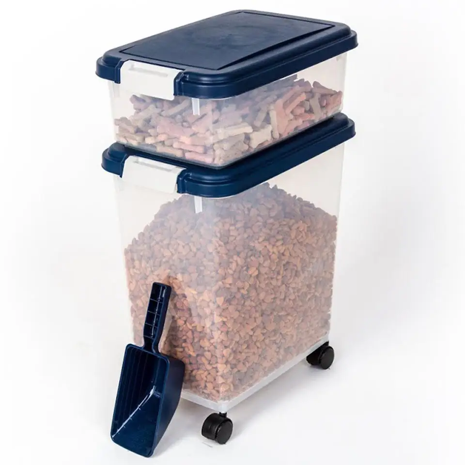 Airtight Pet Food Storage Container Combo With Spoon, Treat Box For Dog Cat Bird Food, Removable Pet Food Containers With Wheel