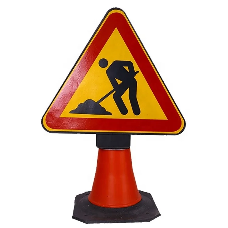 Reflective safety warning hazard reminder Road site Construction work zone traffic informations display Plastic cone signs