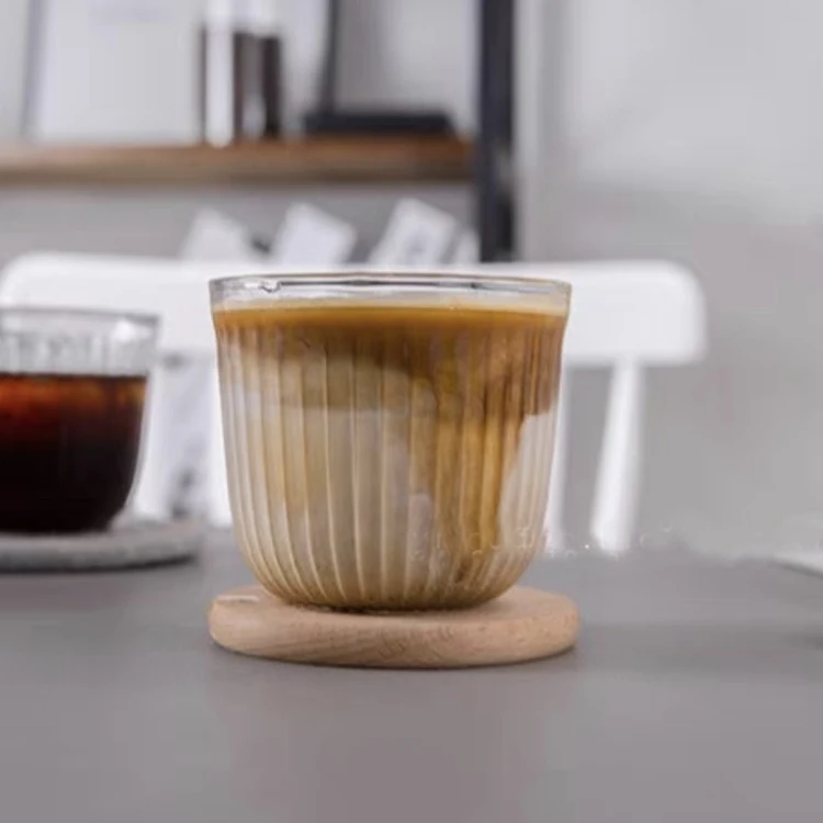 New Design 280ml Handmade Coffee Glass Cup Wave Ripple Stripe Line Glass Cup Mug For Coffee