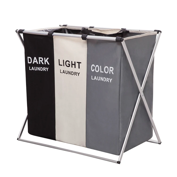 Wholesale 600D oxford printed laundry hamper collapsible fabric double laundry hamper basket