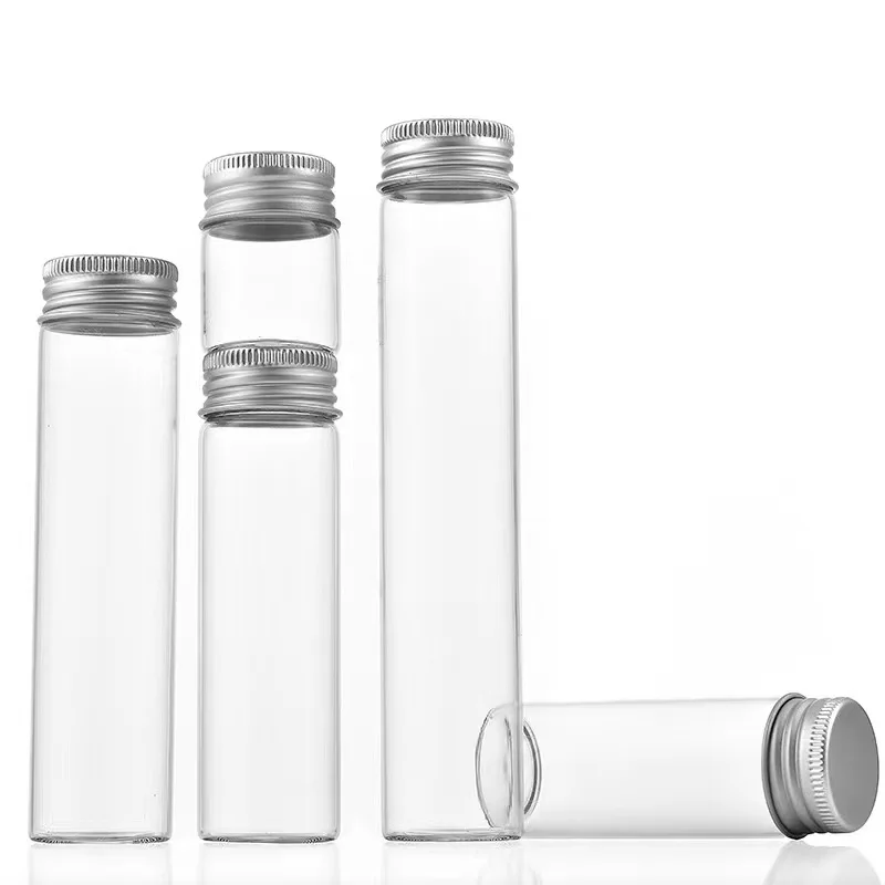30mm Clear Borosilicate Glass Tube Pipe Storage Vial Bottle with Aluminium Screw Cap