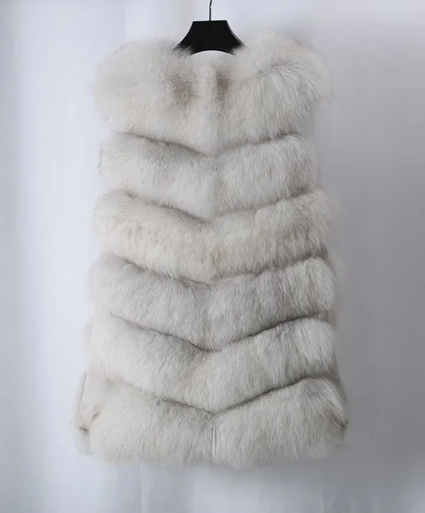 Factory Wholesale Price Winter Coat For Women 6 Rows Real Fur Genuine Gilet Ladies Long Style Girls Natural White Vest Fur Fox