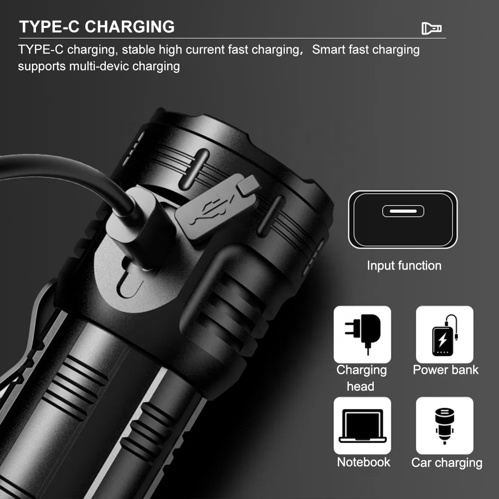 Asafee Factory Small Flashlight 3000lumens 8PCS XPG Rechargeable Aluminum Alloy Powerful flashlights torches