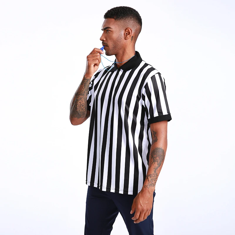 Wholesale football sport quickly dry zip collar soccer referee shirt
