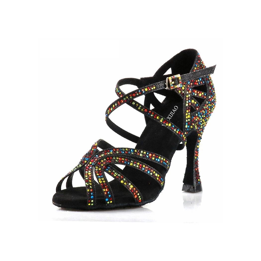 Hot sales Ballroom shoes Party Open Toe high heels glitter cloth latin dance shoes