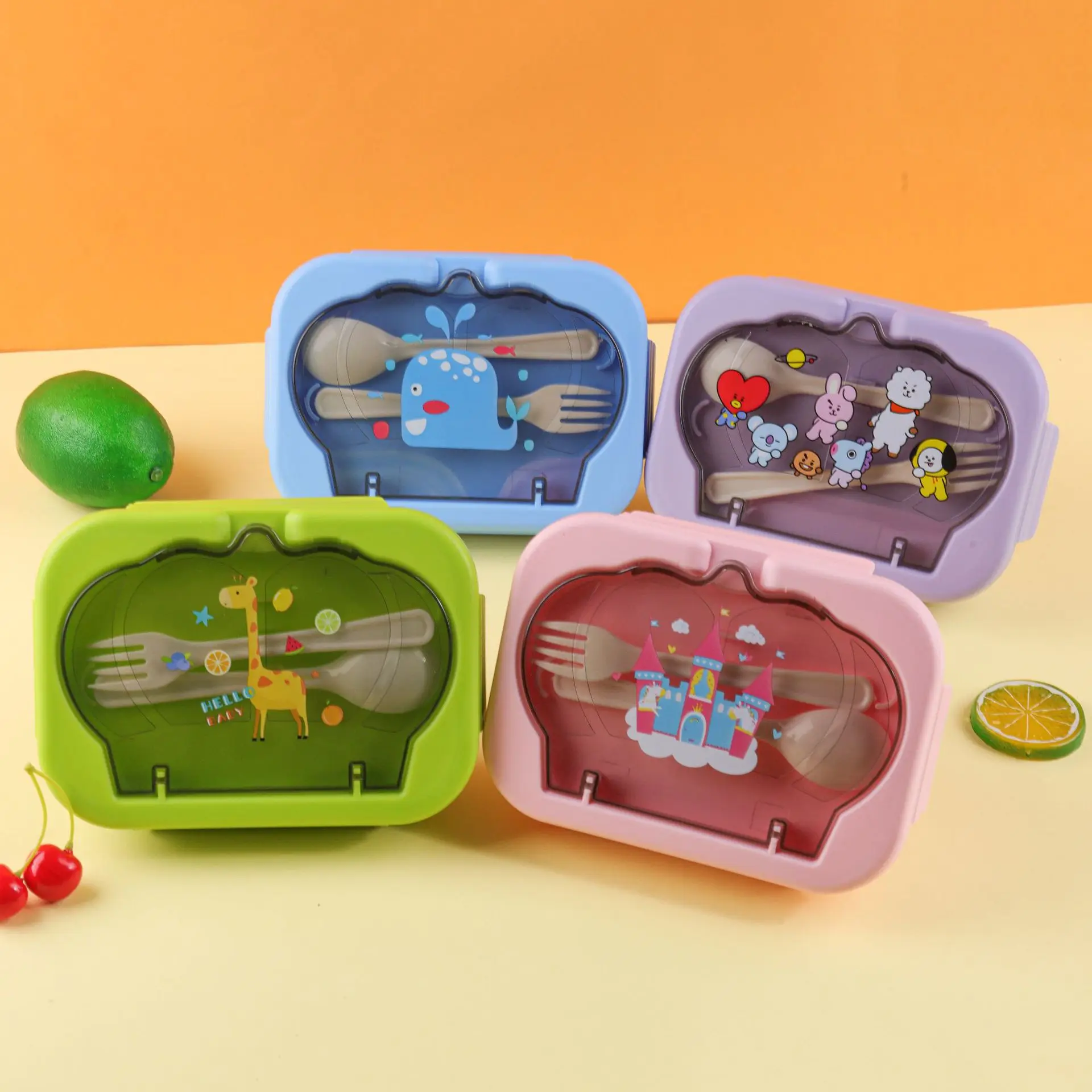 High Quality Cartoon Plastic Bento Lunch Box Portable Thermal Food container Storage with Compartments for School Kids