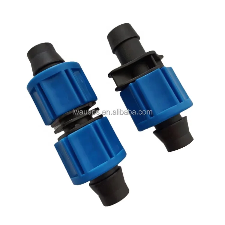 Hot sale 16mm drip tape connector blue lock nut fittings start offtake/bypass for agriculture irrigation system