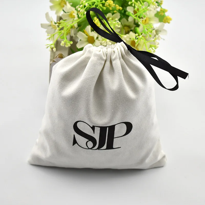 Экологичная белая хлопковая упаковка для ювелирных изделий, 8 унций, персонализированная Хлопковая Сумка на шнурке с логотипом