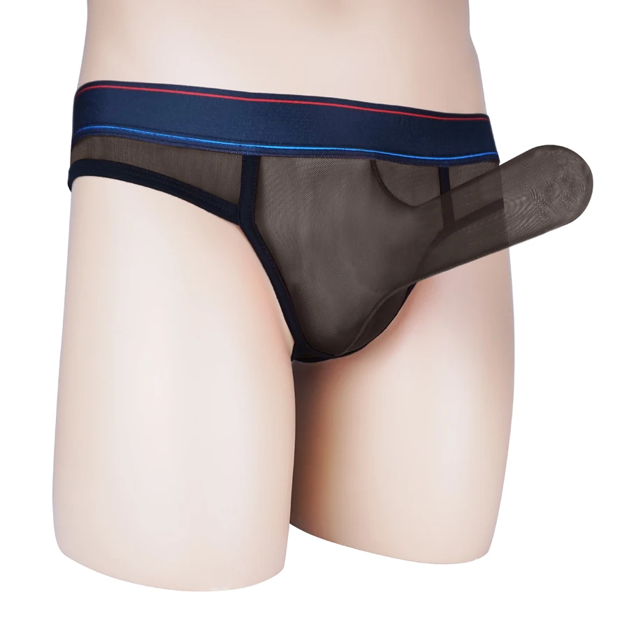 
Sexy Gay Mens Underwear Thong Mesh Sheer G-string closed penis sleeve Jockstrap Plus Size 