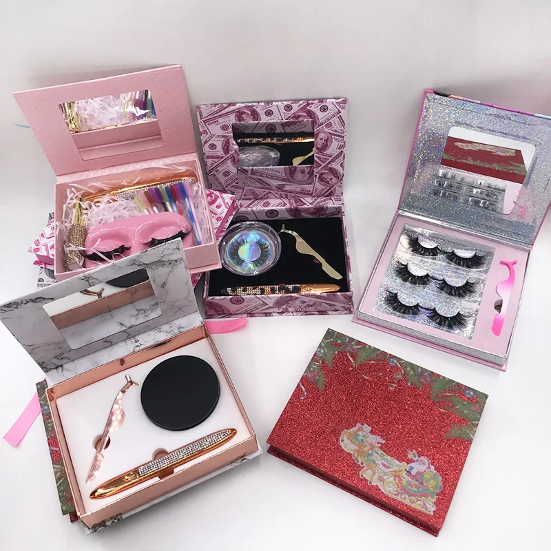 eyelash packaging box with eyelashes eyeliner glue packaging Marble Design for 3d mink private label false eyelashes