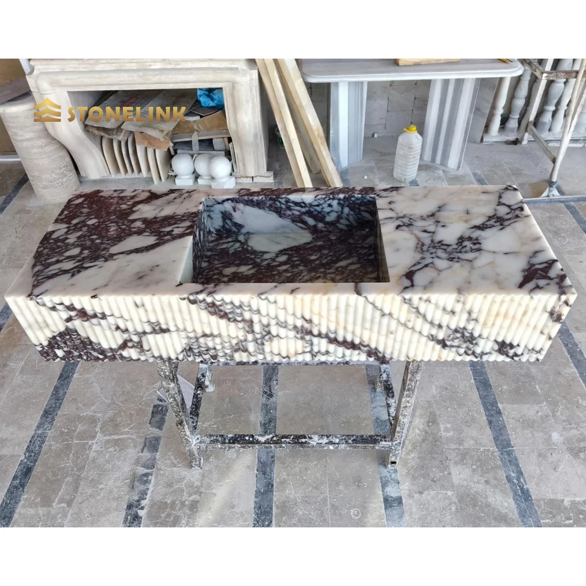 Stonelink Custom Solid Calacatta Viola Marble Sink Flute Side For Bathroom Vanity Countertop Sink