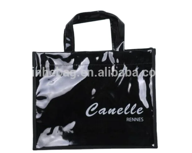 shiny Black Vinyl PVC tote Bags