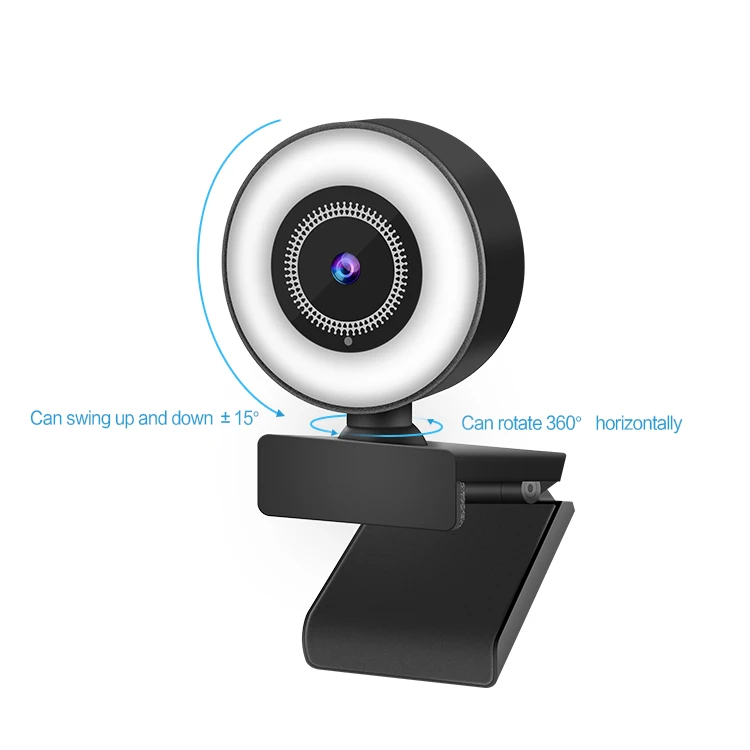 Webcam Built-in Ring Light Conference Video Computer Full Hd Web Camera with Noise-cancelling Microphones 720P 1080p 2K USB CMOS