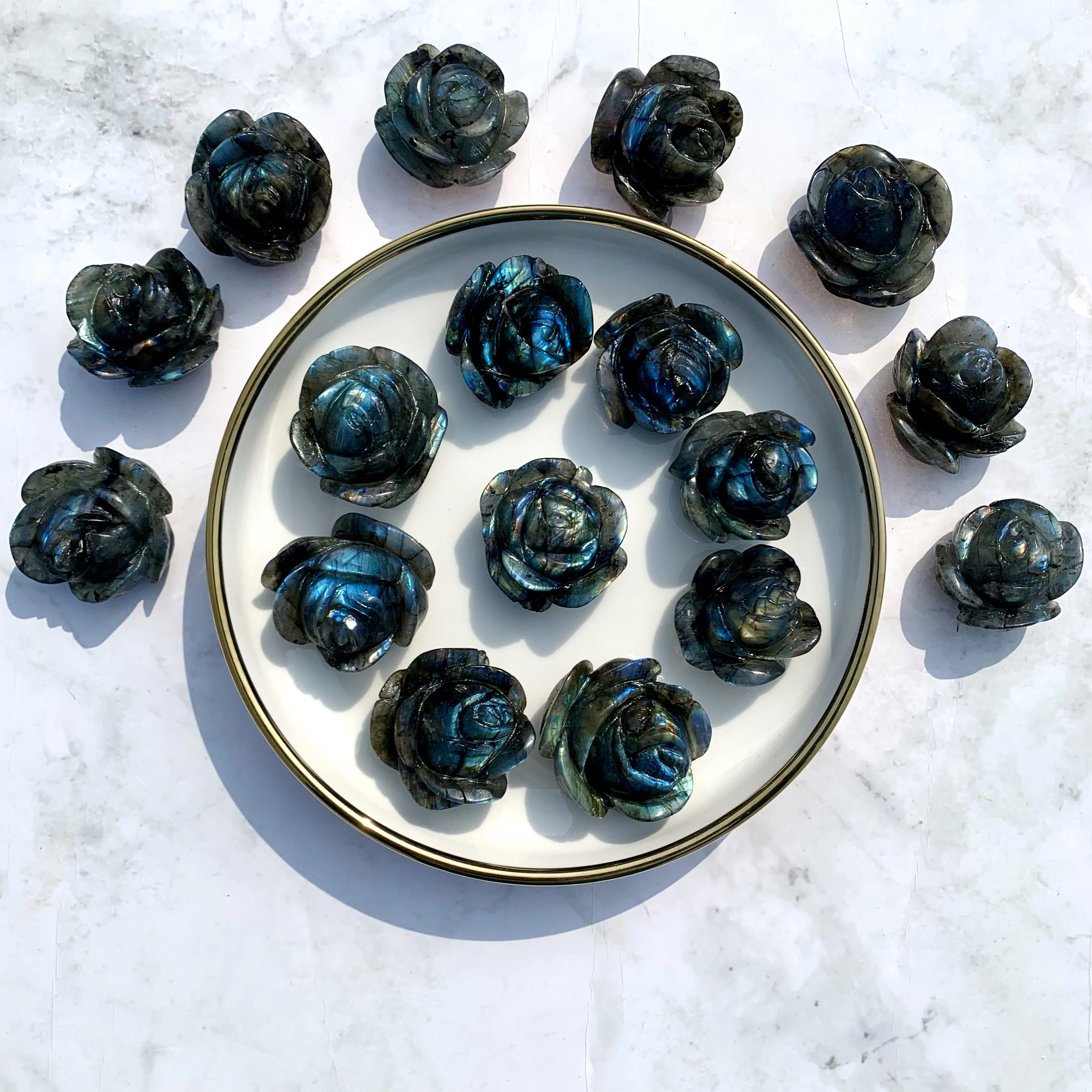 Wholesale Natural Stone Carving Crystal Crafts 3D Laboradorite Rose for Sale