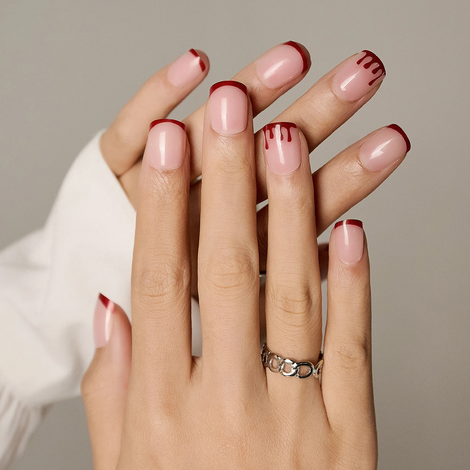 wholesale halloween Blood design fake nails french short square acrylic high quality press on nails kit private label