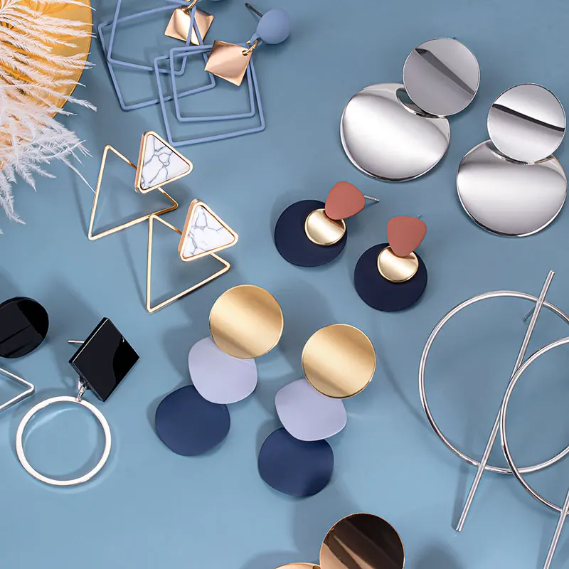 Корейские акриловые висячие серьги геометрические круглые золотые трендовые женские ювелирные