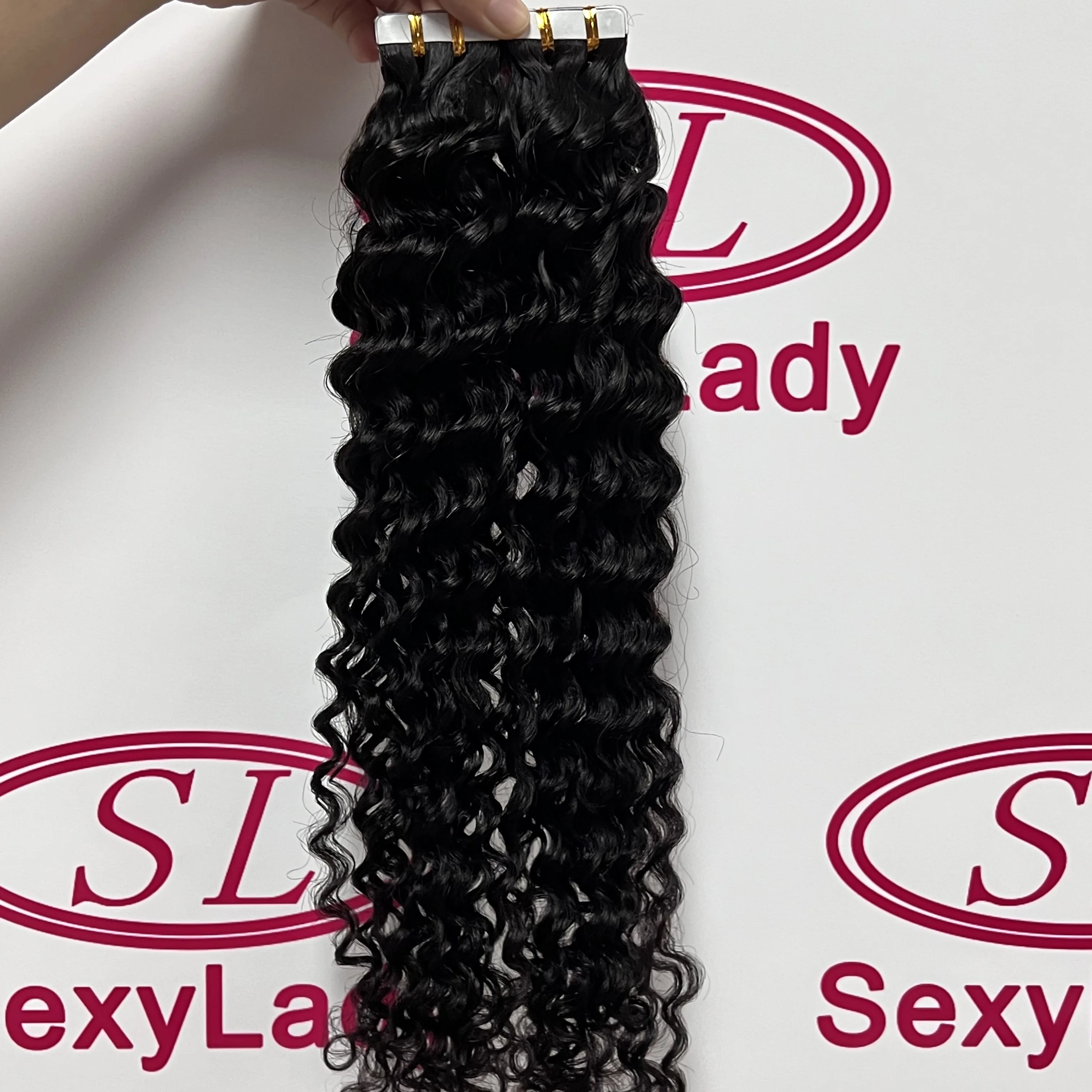 100% Real Human Hair Loose Wave Natural Black Color Tape Ins Hair Extensions