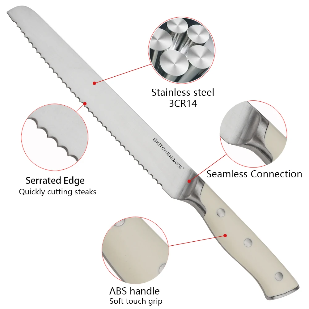 KITCHENCARE ABS professional cake kitchen knives white Cuchillo stainless steel bread knife