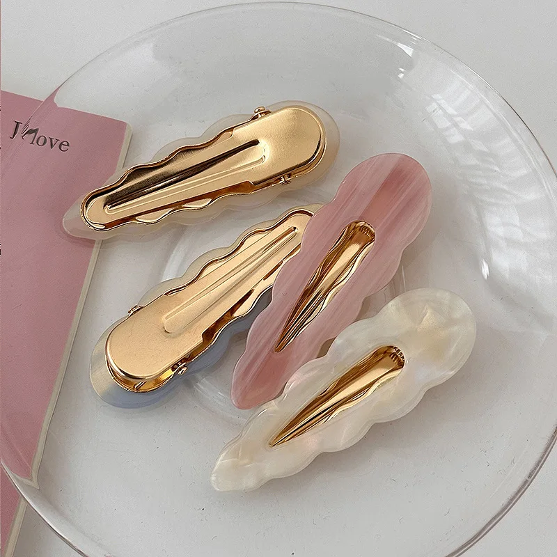 Hot selling acrylic acetate hair grip wave shape hair clip marbling color duck hairpin alligator clip for women